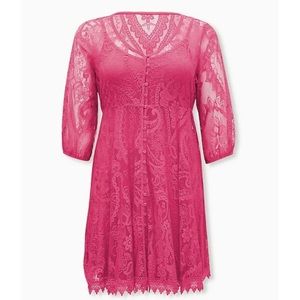 Torrid HOT PINK LACE BUTTON FRONT SKATER DRESS